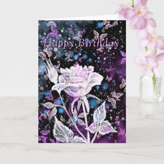 Happy Birthday Card Winter Rose und Schmetterlinge Karte (Orchidee)
