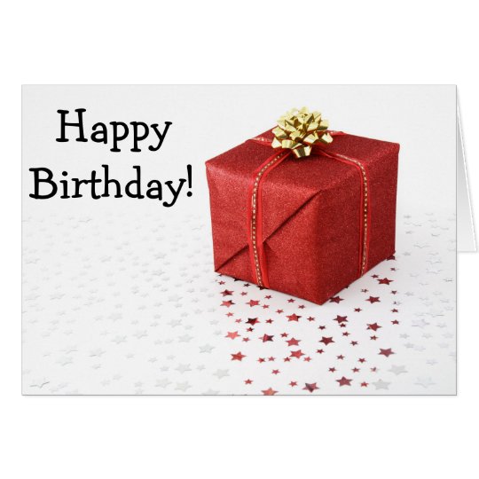 Happy Birthday Card with Gift and Stars Karte