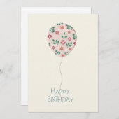 Happy Birthday Card with handpainted Ballon Einladung (Vorne/Hinten)