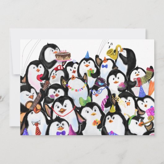 Happy Birthday Card with Happy Penguins Party (Rückseite)