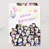 Happy Birthday Card with Happy Penguins Party (Vorne/Hinten)
