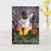 Happy Birthday Card Woman In Nature - Malerei Karte (Gelbe Blume)