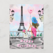 Happy Birthday Card Woman in Paris - Eiffelturm Postkarte (Vorderseite)