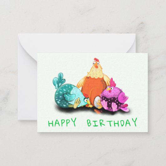 Happy Birthday Cards mit Funny Chickens Mitteilungskarte (Vorderseite)