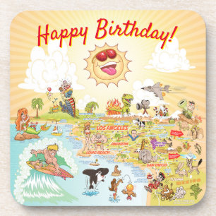 Happy Birthday Cartoon California Plastic Unterset Getränkeuntersetzer