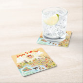 Happy Birthday Cartoon California Square Untersetz Rechteckiger Pappuntersetzer (Vor Ort)