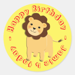 Happy Birthday Cartoon Jungle Lion Personalisiert Runder Aufkleber