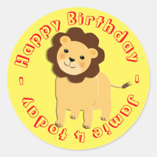 Happy Birthday Cartoon Jungle Lion Personalisiert Runder Aufkleber