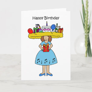 Happy Birthday Cartoon Lady in Fabulous Party Hat Karte