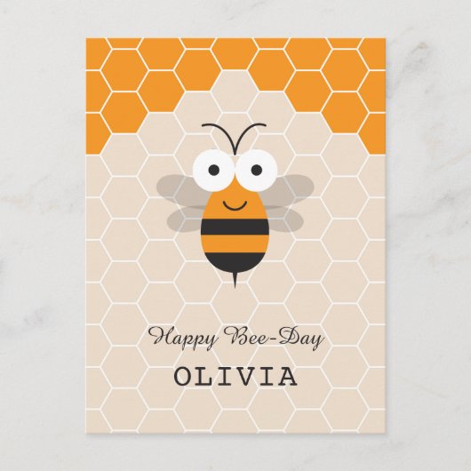 Happy Birthday Cartoon Niedlich Honey Bee Honeycom Postkarte (Vorderseite)