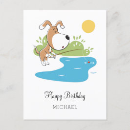 Happy Birthday Cartoon Niedlicher Hund Welpenfang Postkarte