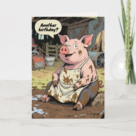 Happy Birthday Cartoon Pig in Mud Karte (Vorderseite)