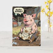 Happy Birthday Cartoon Pig in Mud Karte (Gelbe Blume)