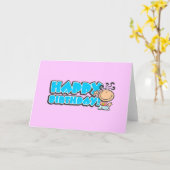 Happy Birthday Cartoon Pink Card Karte (Gelbe Blume)