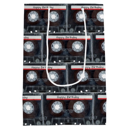 Happy Birthday Cassette Tape Mittlere Geschenktüte (Rückseite)