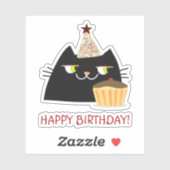 Happy Birthday Cat Black Funny Aufkleber (Blatt)
