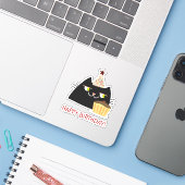 Happy Birthday Cat Black Funny Aufkleber (Laptop mit iPhone)
