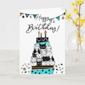 Happy Birthday Cat Cake & Party Bunting Karte (Gelbe Blume)