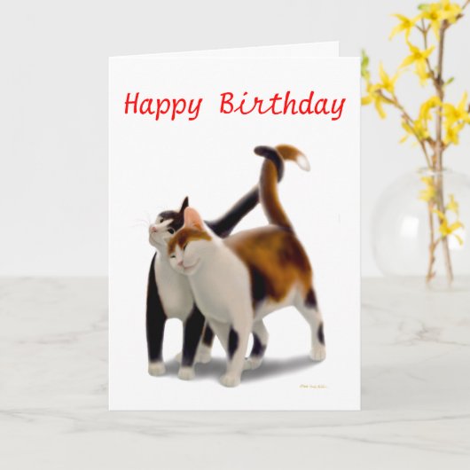 Happy Birthday Cat Friends Card Karte (Gelbe Blume)