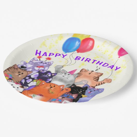 Happy Birthday Cat Funny Party Paper Teller (Schrägansicht)