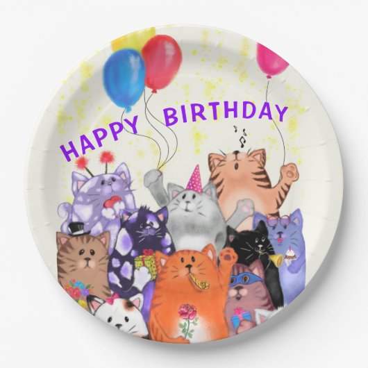 Happy Birthday Cat Funny Party Paper Teller (Vorderseite)