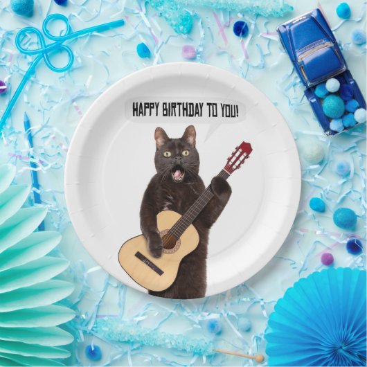 Happy Birthday Cat Gesang und Gitarre spielen  Pappteller (Party)