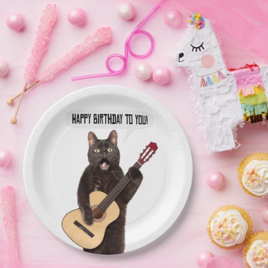 Happy Birthday Cat Gesang und Gitarre spielen  Pappteller (Party)