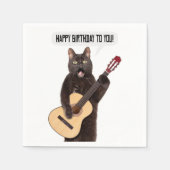 Happy Birthday Cat Gesang und Gitarre spielen Serviette (Vorderseite)