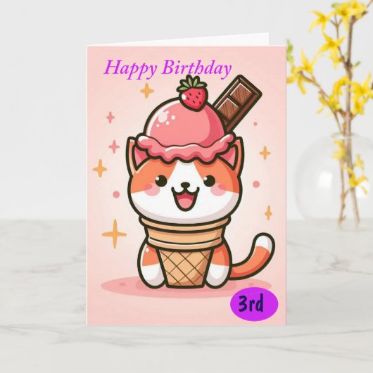 Happy Birthday Cat in Ice-Creme Cone Karte (Gelbe Blume)