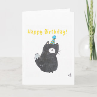 Happy Birthday Cat in Party Hat 1 Card Dankeskarte
