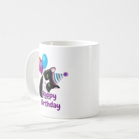 Happy Birthday Cat Kaffeetasse (Vorderseite Links)