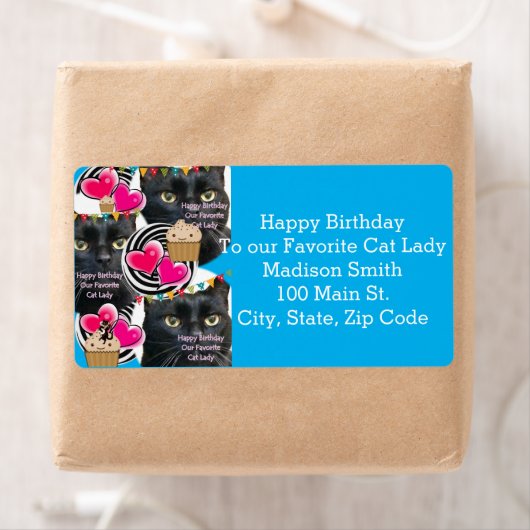 Happy Birthday Cat Lady Address Labels, Blue Label (Insitu)