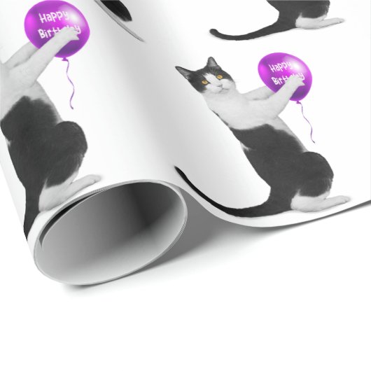 Happy Birthday Cat mit Balloon Geschenkpapier (Rolleneckpunkt)