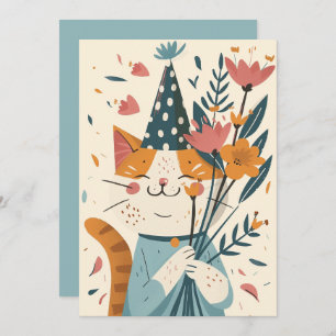 Happy Birthday Cat mit Blume Card Einladung