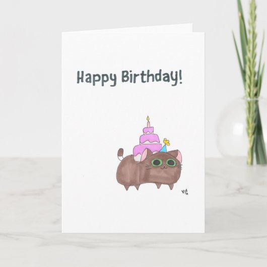 Happy Birthday Cat mit Cake Card Dankeskarte (Vorderseite)