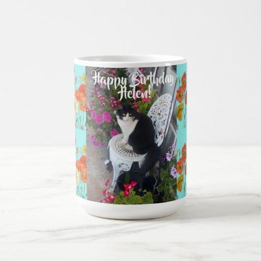 Happy Birthday Cat Orange Poppy Frauen Name Tasse (Mittel)