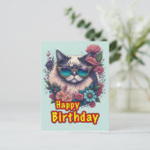 Happy Birthday Cat Postkarte (Stehend Vorderseite)