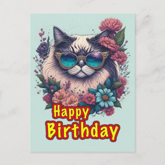 Happy Birthday Cat Postkarte (Vorderseite)