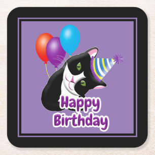Happy Birthday Cat Rechteckiger Pappuntersetzer