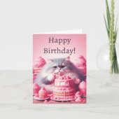 Happy Birthday Cat with Pink Cake Karte (Vorderseite)
