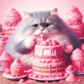 Happy Birthday Cat with Pink Cake Karte