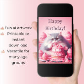 Happy Birthday Cat with Pink Cake Karte