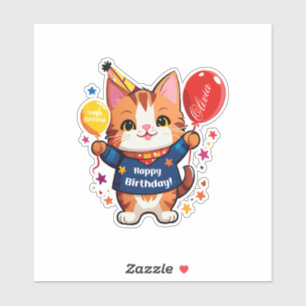 Happy Birthday Cat with Red Balloon Aufkleber