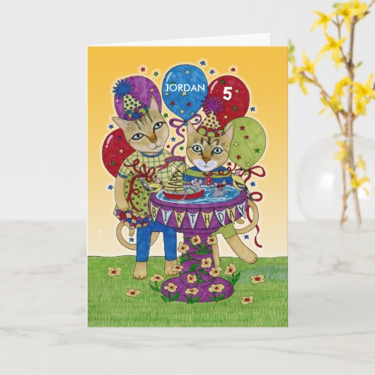 Happy Birthday Cats for Child Individuelle Name Karte (Gelbe Blume)