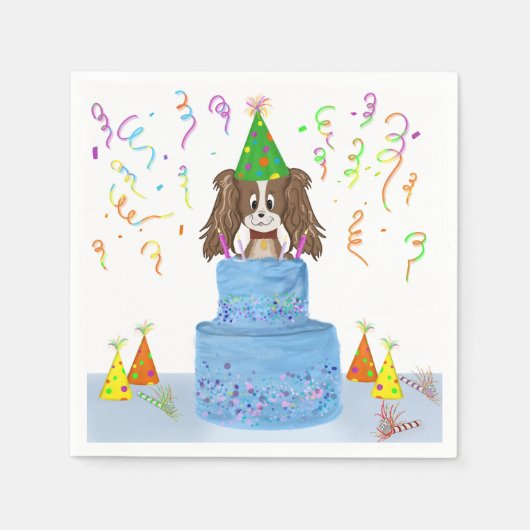 Happy Birthday Cavalier King Charles Cake Serviette (Vorderseite)