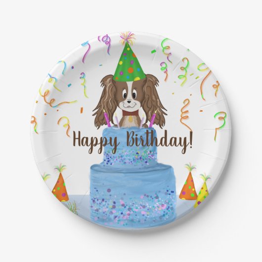 Happy Birthday Cavalier King Charles Spaniel Cake Pappteller (Vorderseite)