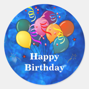 "Happy Birthday", Celebration Balloons Classic Rou Runder Aufkleber