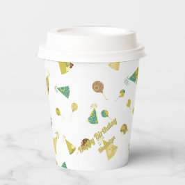Happy Birthday Celebration Balloons & Hats Pattern Pappbecher