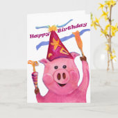 Happy Birthday Celebration Pig Card Karte (Gelbe Blume)
