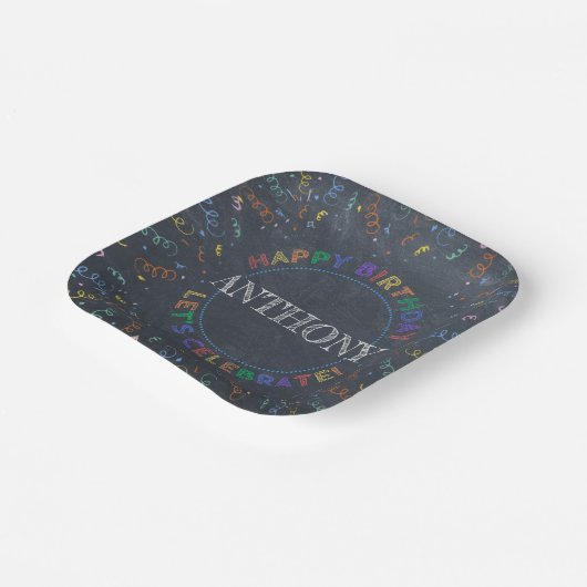 Happy Birthday Chalkboard Pappteller (Gewinkelt)